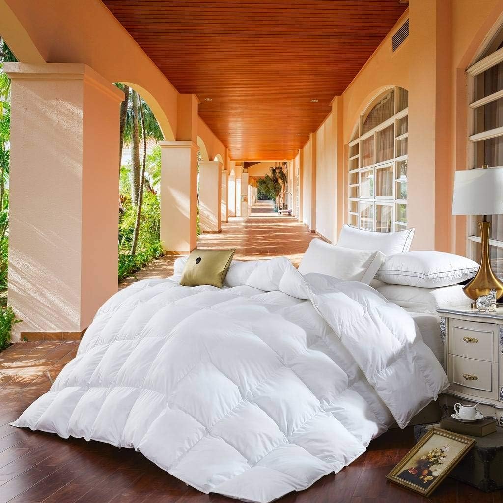 Queen, Luxury Year Round Super Soft 100% Egyptian Cotton White Down Alternative Comforter Duvet, White Solid, 750