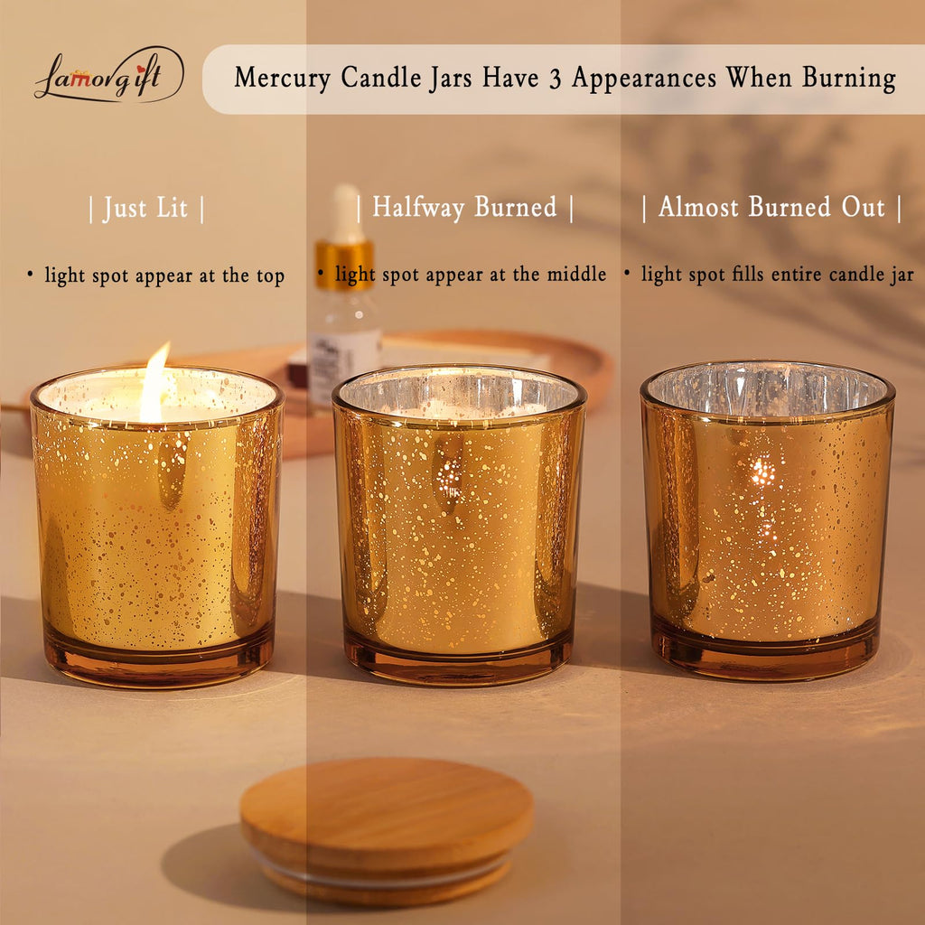 15 Pack Glass Candle Jars With Lids (8oz, Gold) - Empty Containers for Making Candles - Mercury Glass Jars With 20