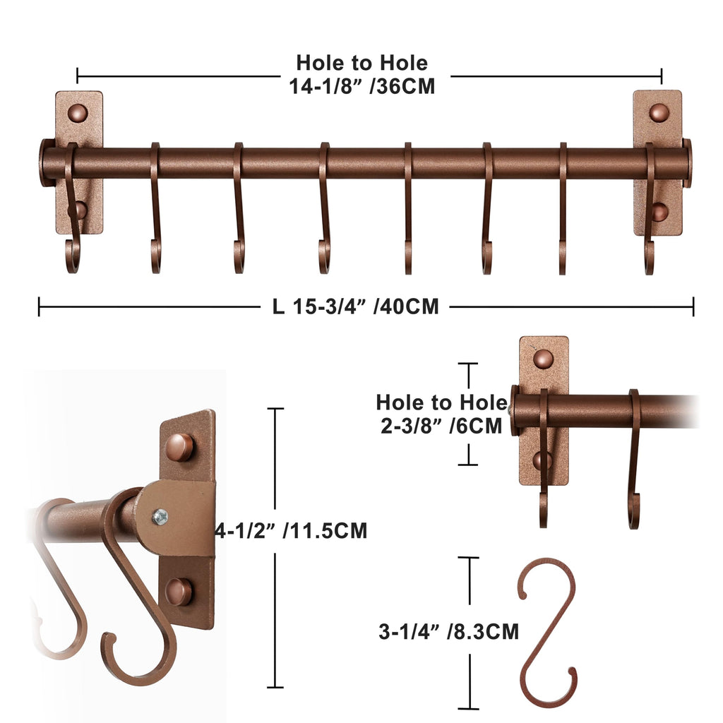 Kitchen Utensil Holder Hanger, Pot and Pan Rack Wall Mounted, Kitchen Rail with 8 Hooks for Hanging Cooking Utensils