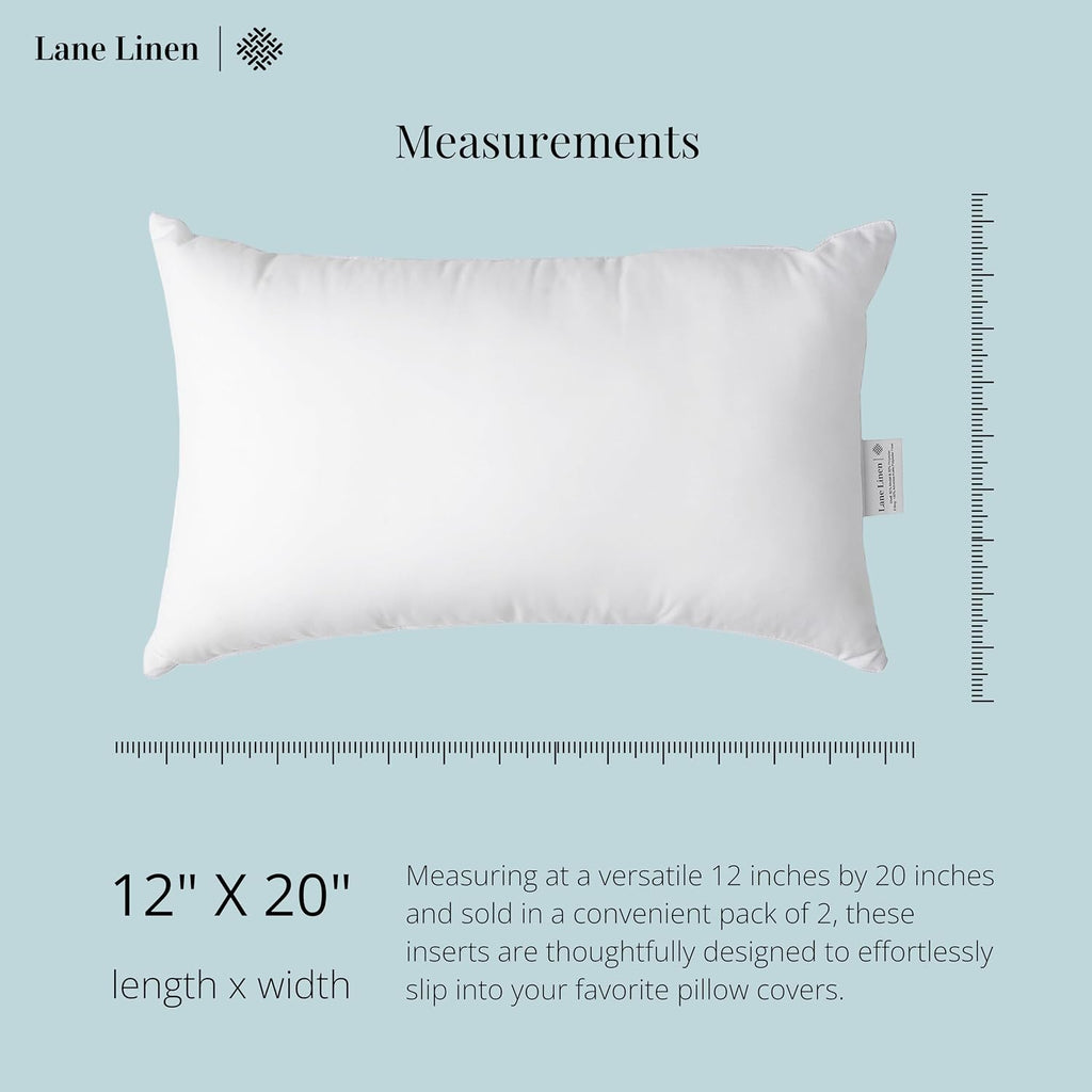 12x20 Pillow Insert White Decorative Pillows for Sofa Bed, Fluffy Pillow Inserts for Cushion Covers, Bed - Set of 2