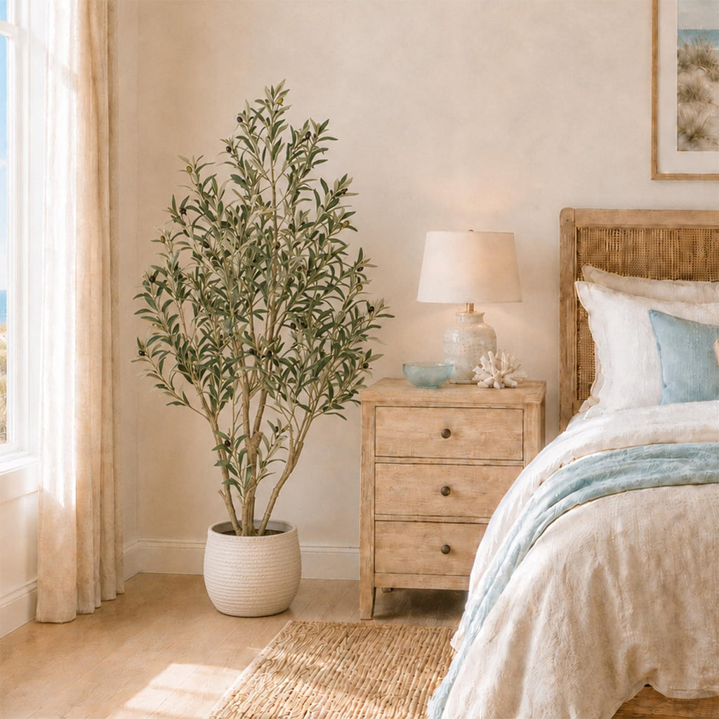 Tall Faux Olive Tree, 5ft(60in) Realistic Potted Silk Artificial Indoor with Green Leaves and Big Fruits Living Room