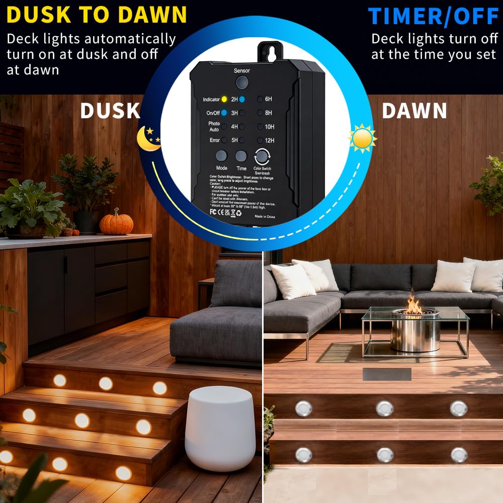 Low Voltage Deck Lights with Transformer Dimmable Timer Circuit Protection and Memory Function and Photocell Sensor