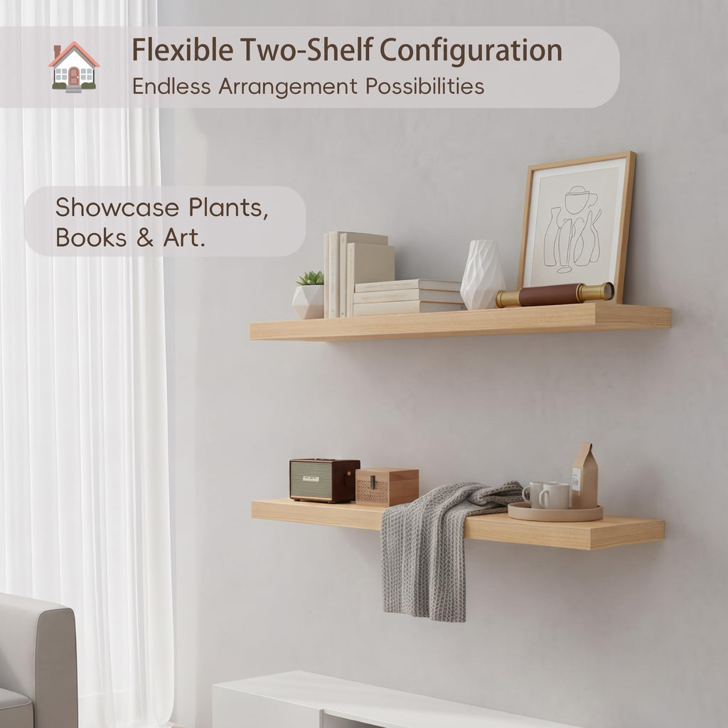 Floating Shelves for Wall, 28" Hanging Wall Shelves, Natural, 2 Pcs