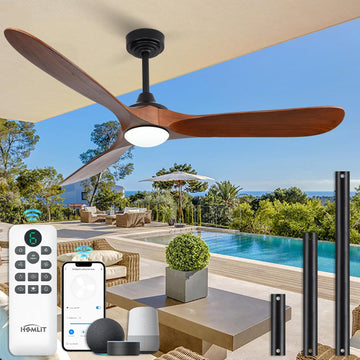 Inspired Maverick Style 60" Outdoor Ceiling Fan with Light 3 Downrods, Smart Wood Ceiling Fan Compatible