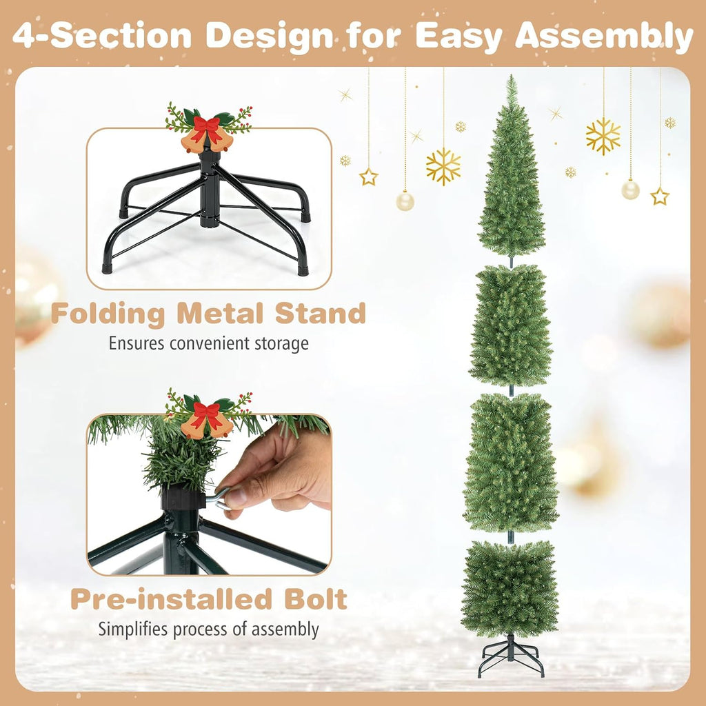 Pre-Lit Pencil Christmas Tree, Slim Artificial Xmas Tree