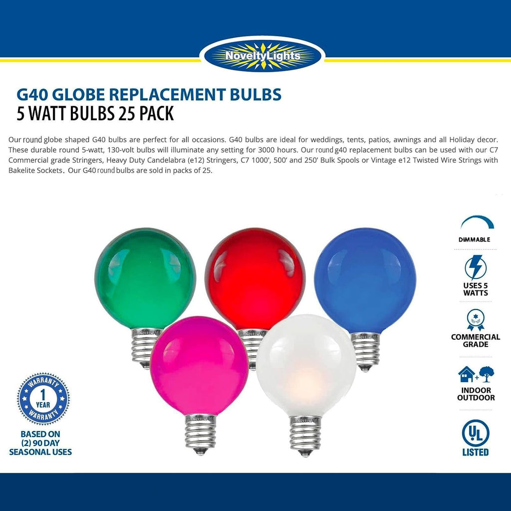 G40 Pink Outdoor Globe Bulbs, E12 Candelabra Base