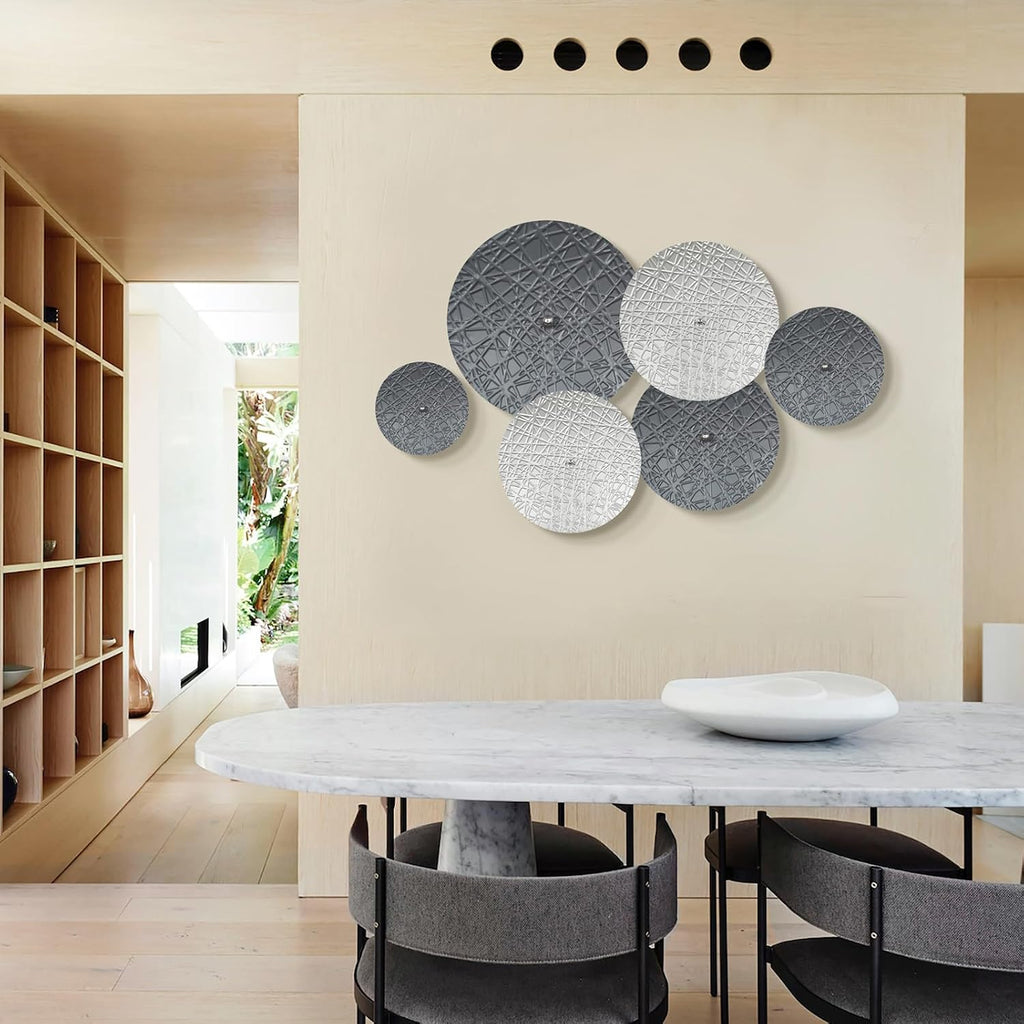 Silver and Gray Metal Wall Art Decor for Modern Living Room Hallway - Set of 7