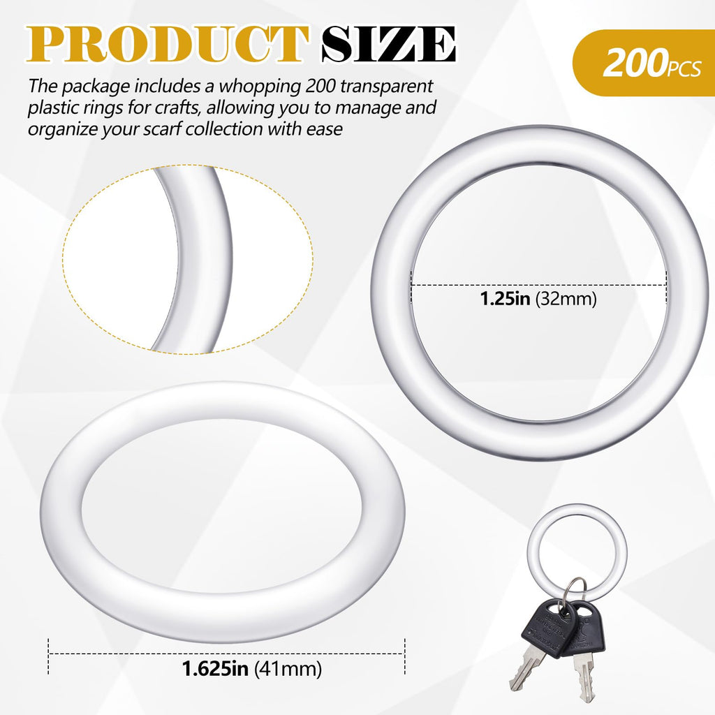 Kriktin 200 Pcs Clear Plastic Scarf Rings, 1-5/8 Inch Scarf Hanger