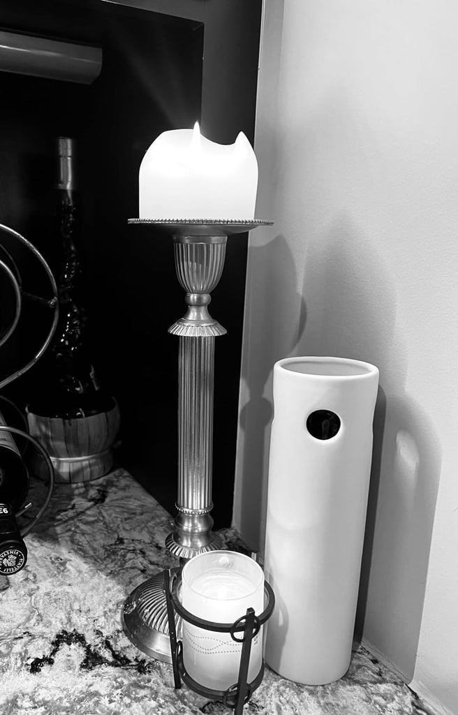 White Ceramic Fireplace Match Holder with Striker Pad, 50 8" Red Tip Matches. Reusable, Refillable. Decorative - Set of 50