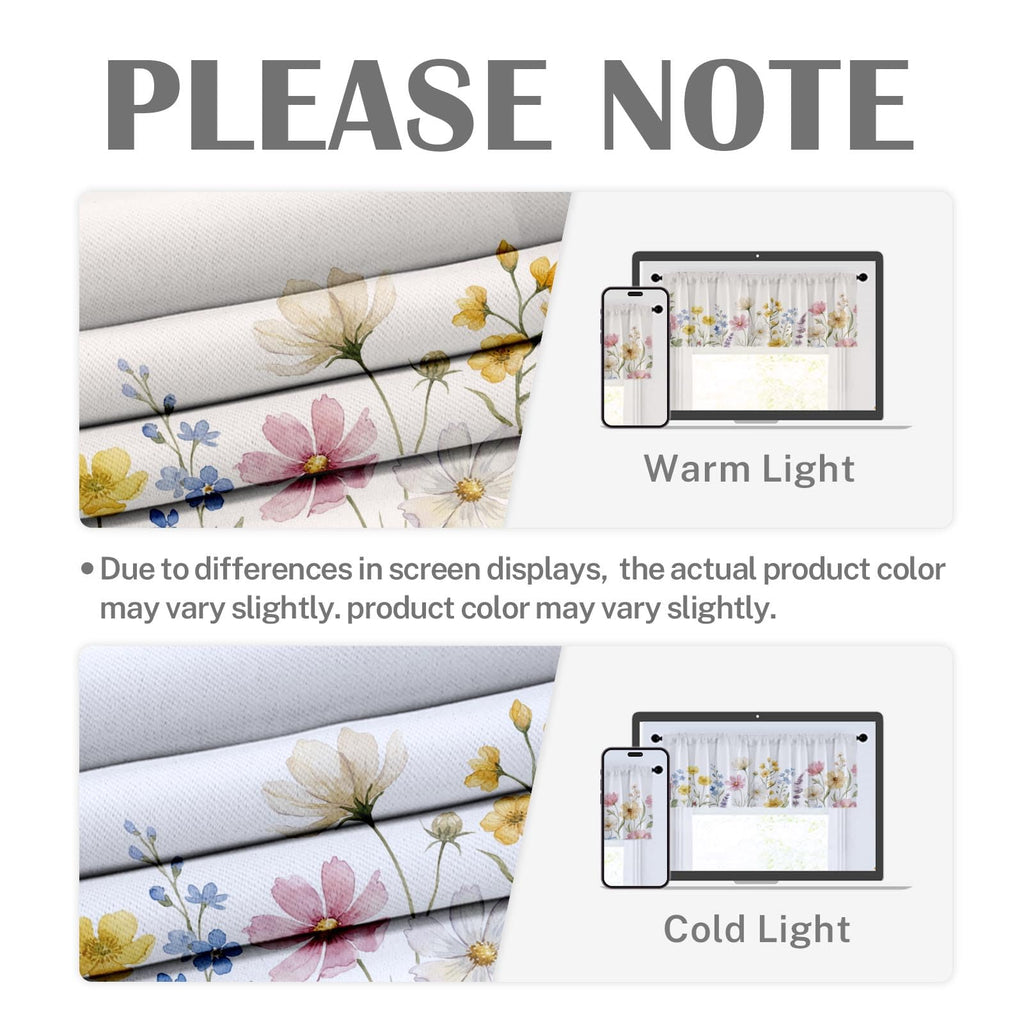 Valances for Windows, 4 Pack, 52x18 Inch, Wildflower Floral
