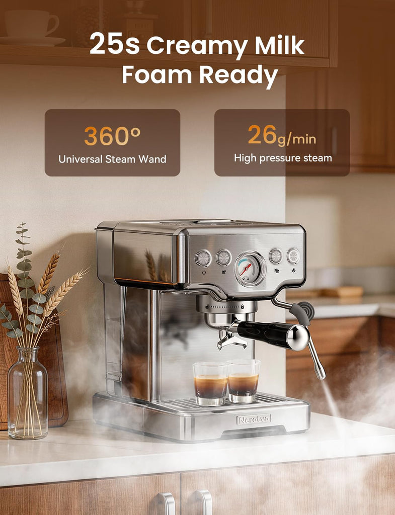 Espresso Machine, 15 Bar Espresso Coffee Machine with Visible Pressure Guage Professional Espresso Maker with Milk