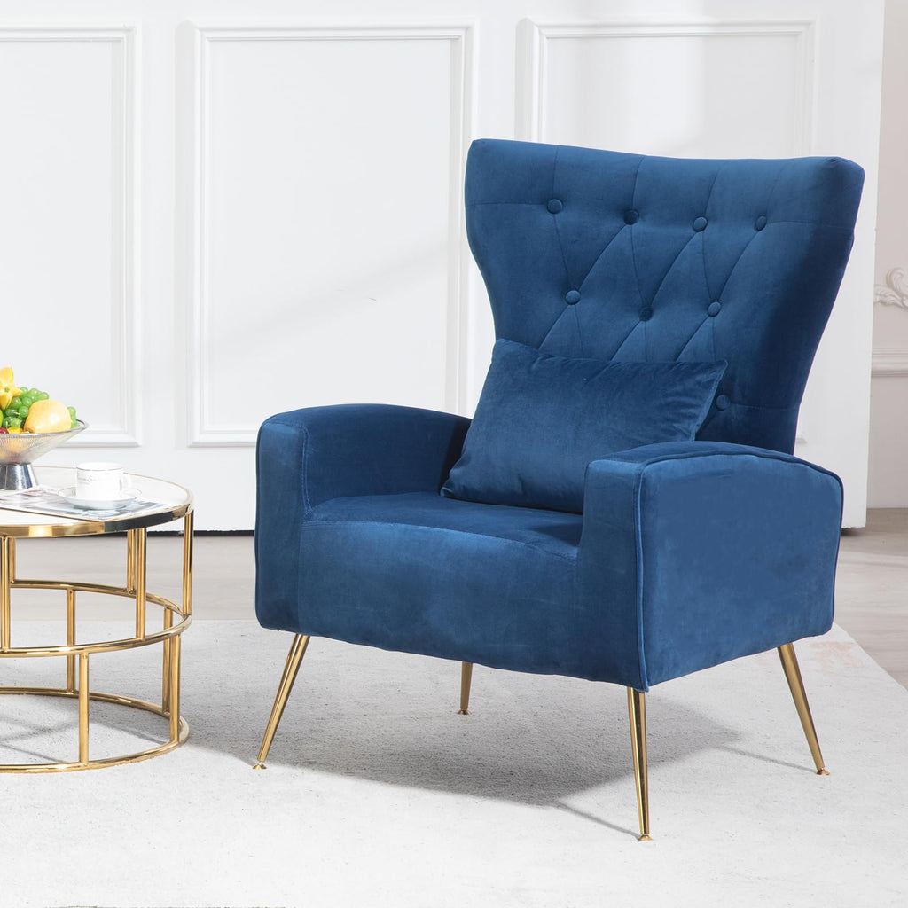 Button-Tufted Living Room Chairs Set of 2, WingBack Velvet Accent Chair Armchair with Lumbar Pillow, Bedroom Chairs