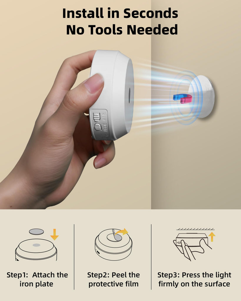 4 Pack Motion Sensor Closet Lights with Charging Station, 1200mAh Rechargeable LED Under Cabinet Lighting, Puck