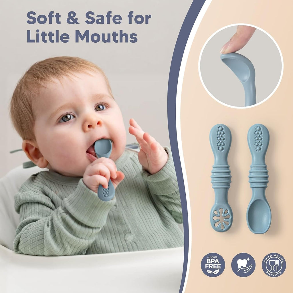 Piece Silicone Baby Feeding Set - Divided Suction Plate with 3 Sets of Spoons and Forks, BPA-Free Toddler Plates