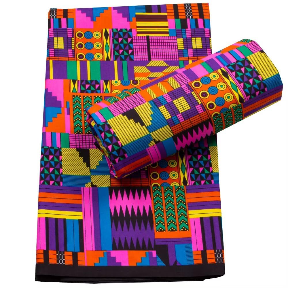 African Print Fabric 3 Yards Ankara Polyester Kente Cloth for Handmade Sewing Dress 6518