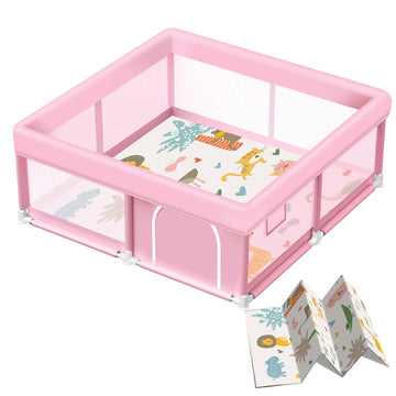 Pink Baby Playpen with Mat, 50x50 Inch Playpen with Mat Waterproof for Babies and Toddlers Play Pen for Girls Pink