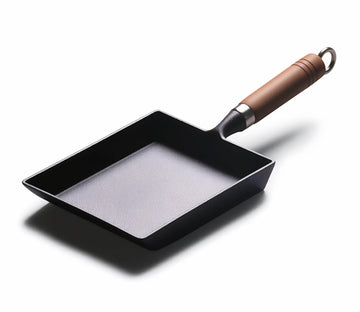 Japanese Cast Iron Tamagoyaki Pan - Pre-Seasoned, Liquid Nitrogen Treated, Non-Rust, Ready to Use, Detachable Wood