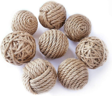 Rustic Jute Orbs, Farmhouse Decorative Balls for Bowls, Vase Fillers, Christmas Centerpiece, Handwoven Home - Set of 8