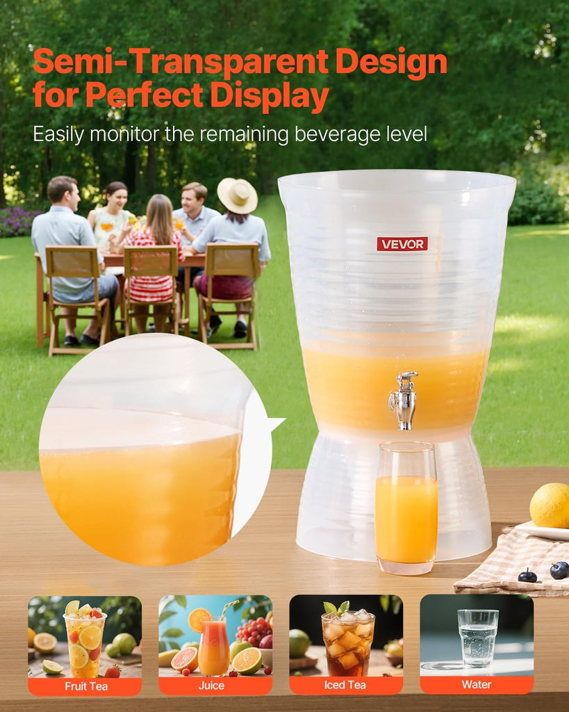 Beverage Dispenser, 2.64 Gallon Drink Dispenser for Parties, Plastic Juice Dispensers with Spigot Ice Chamber, Iced