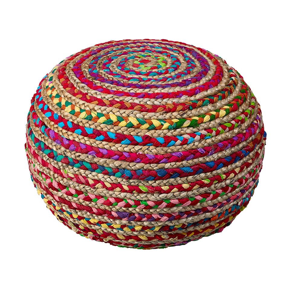 LR Home Resources Boho Beauty Braided Pouf Ottoman, 14" x 20", Multicolor