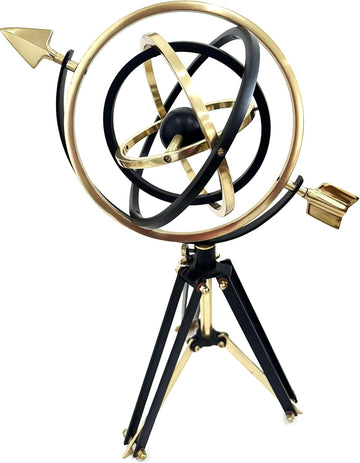 Armillary Sphere Globe, 17" Black Gold Tripod Stand Office Decor