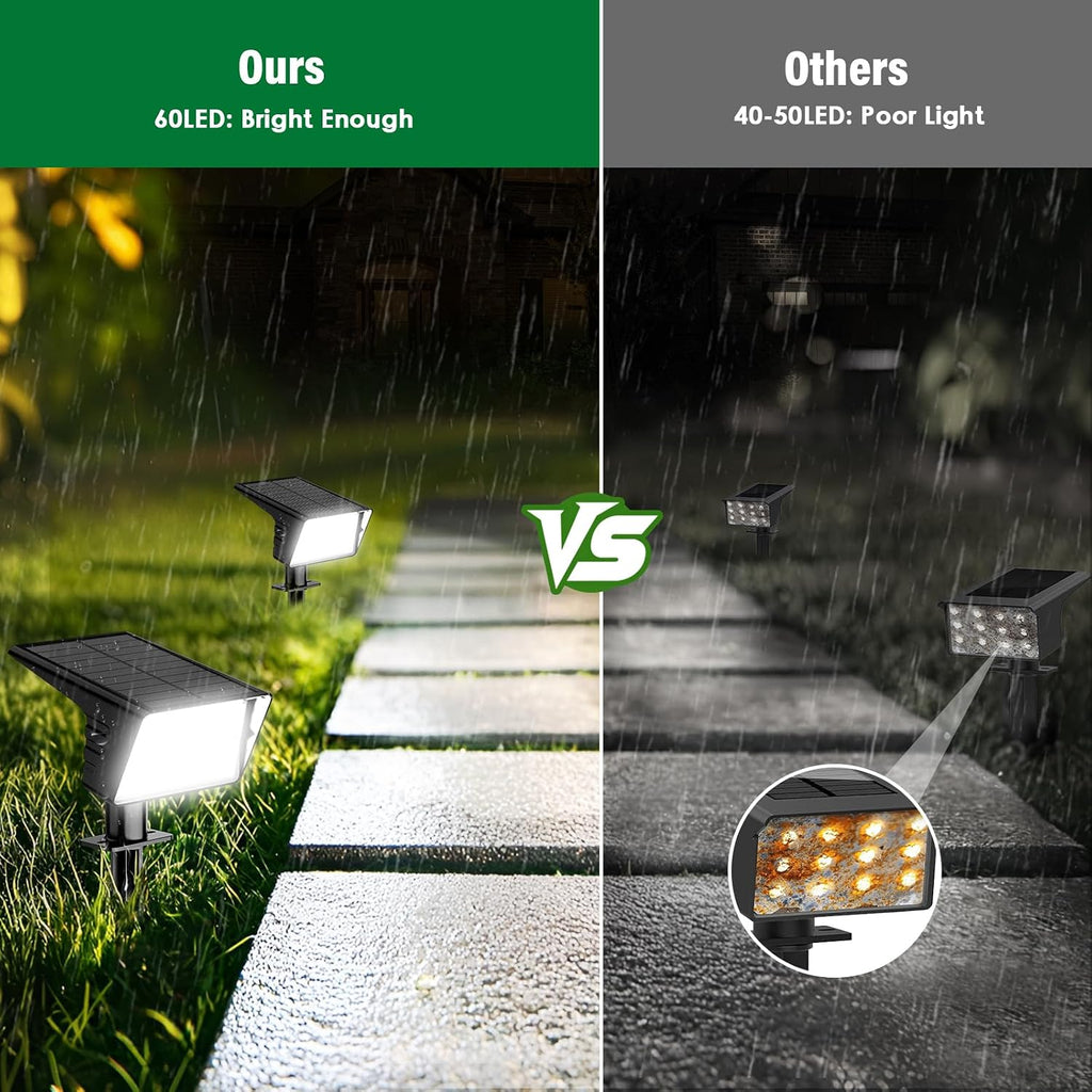 Spot Lights Outdoor with 60 LED & Auto On/Off, 4 Pack Solar Lights Outdoor Waterproof IP68 with 3 Lighting Modes