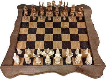 Forest Crowd Chessboard - Wooden Unique Chess Set - Set of 33