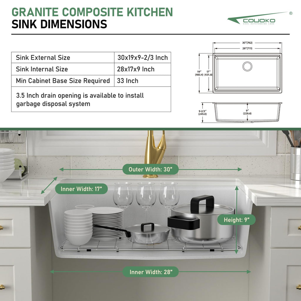 30 Inch White Undermount Kitchen Sink Workstation - White Granite Composite Undermount Kitchen Sinks Quartz Classic