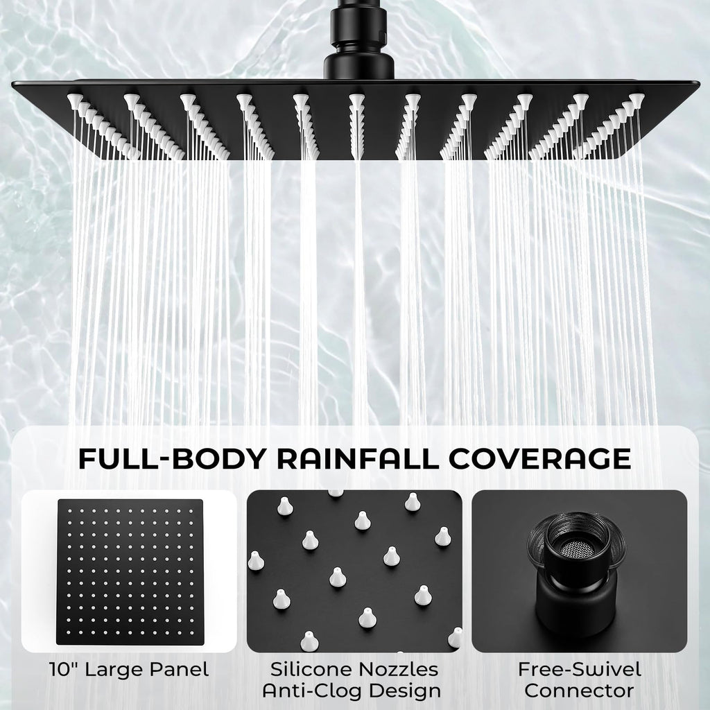 10 Inch Matte Black Rainfall Shower Head with Handheld Combo