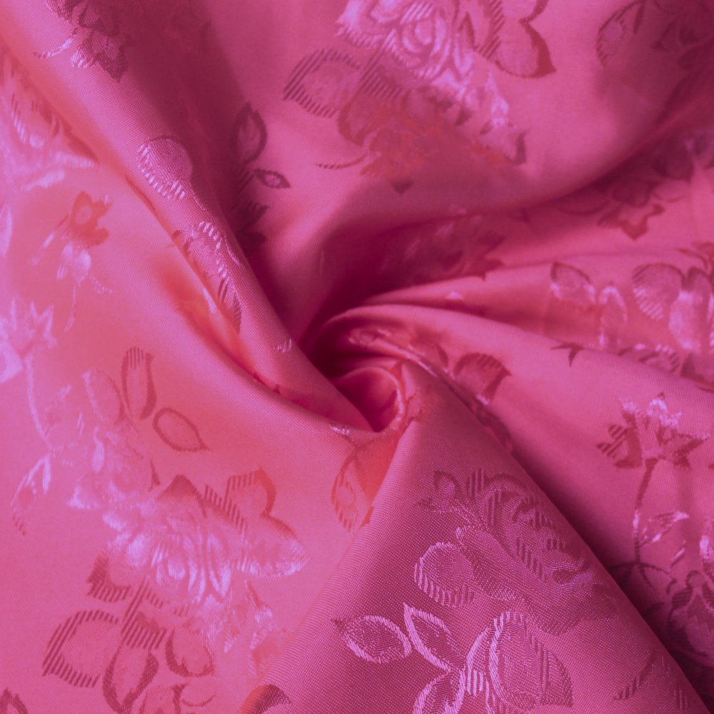 Floral Brocade Satin Fabric by the Yard (Fuschia)
