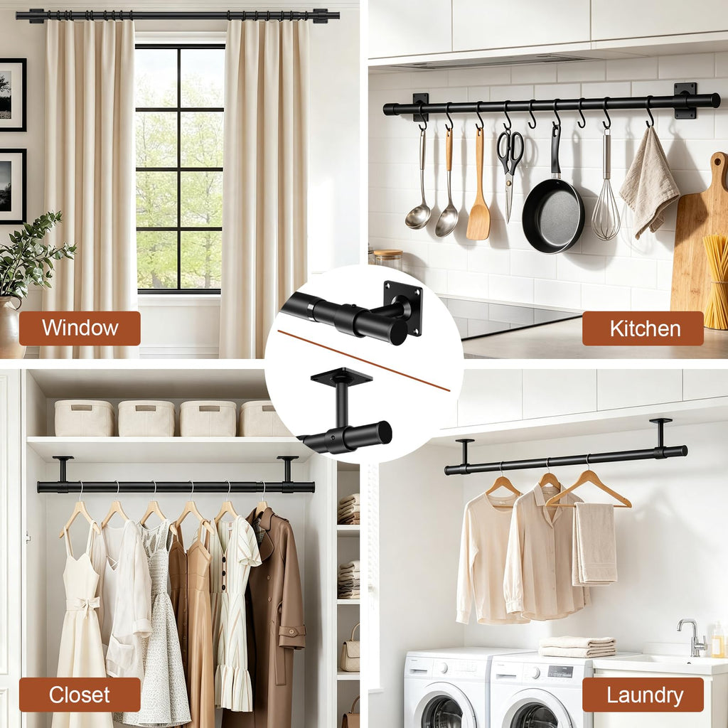 Ceiling Mounted Closet Rods for Hanging Clothes 17-84 Inch, Black