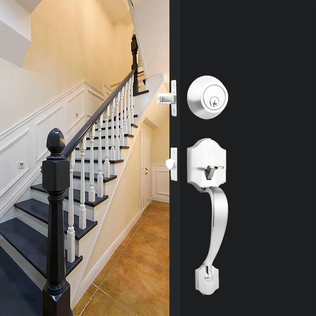 1 Side Keyed-Alike Deadbolt Lock, Single Cylinder Dead Bolt, Satin Nickel Round Exterior Keyed Front Entry Inside Door