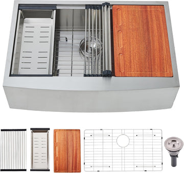 Farmhouse Sink 33 Inch, 33x22 Inch Apron Front Farmhouse Kitchen Sink, 16 Gauge Stainless Steel Undermount Ledge