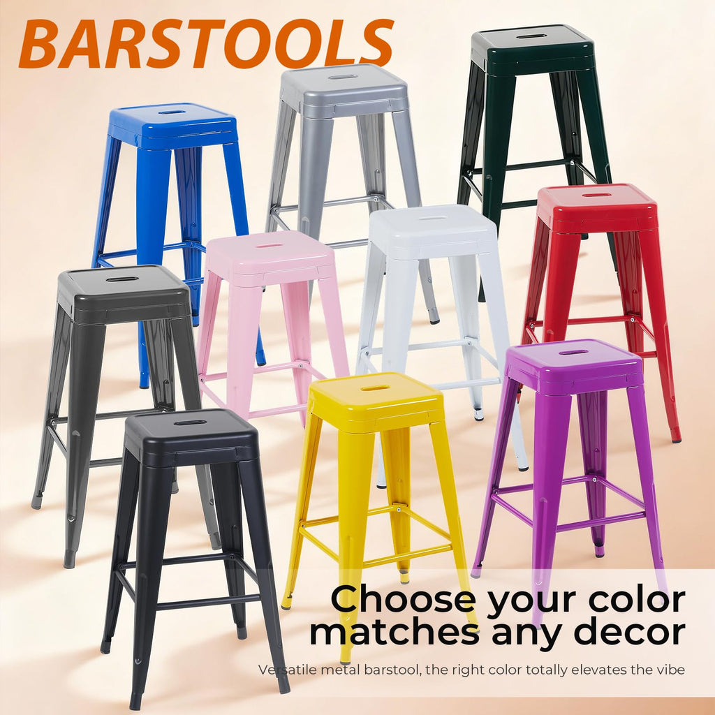 Moonlight Silver Metal Bar Stools Set of 2, 30"