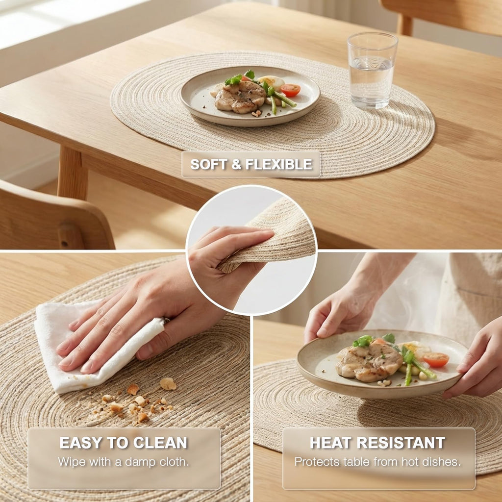 Placemats Set of 4, Woven Oval Braided Dining Table Mats(Beige)