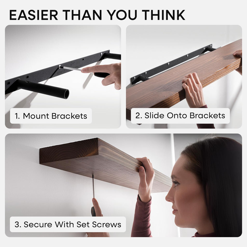 20 Inch Floating Shelves, High-End Solid Pine Wood, Set of 2