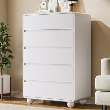 Wood Tall 5 Drawers Dresser, 27.5" W Fluted Modern Dressers