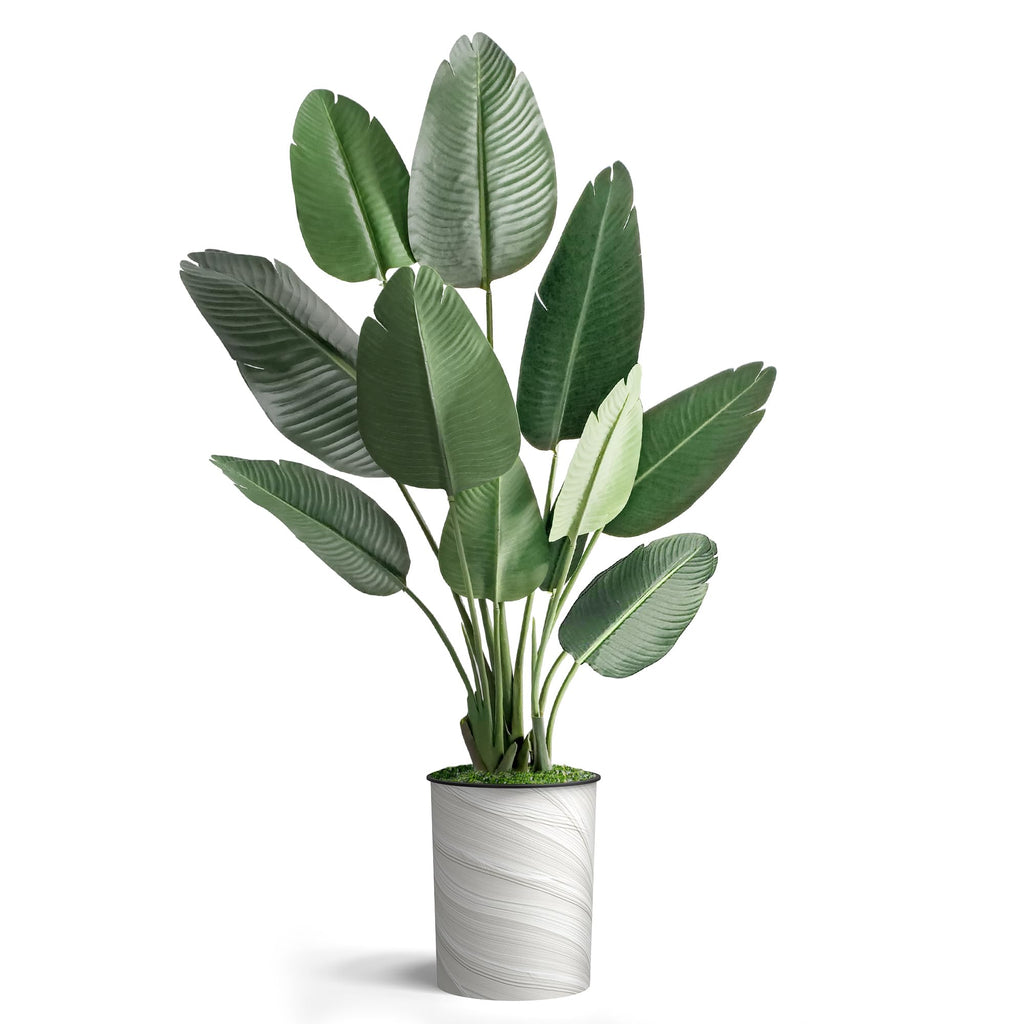 Artificial Tree in Modern Swirl Pattern Planter, Fake Bird of Paradise Silk Tree for Indoor and Outdoor Home