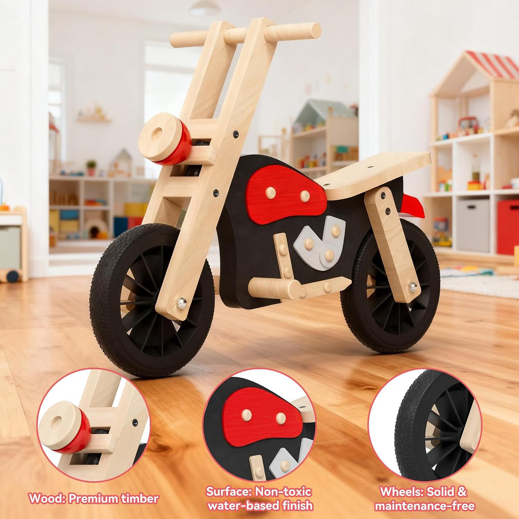 Wooden Balance Bike for Kids with Wood Bike Stand, Develops Motor Skills & Balance, Bike for Beginners
