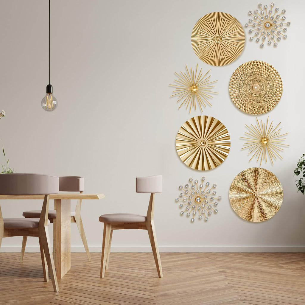 8 Pcs Metal Wall Decoration Metal Starburst Radial Plate Art Hanging Decorative Wall Decorations 3D Sunburst