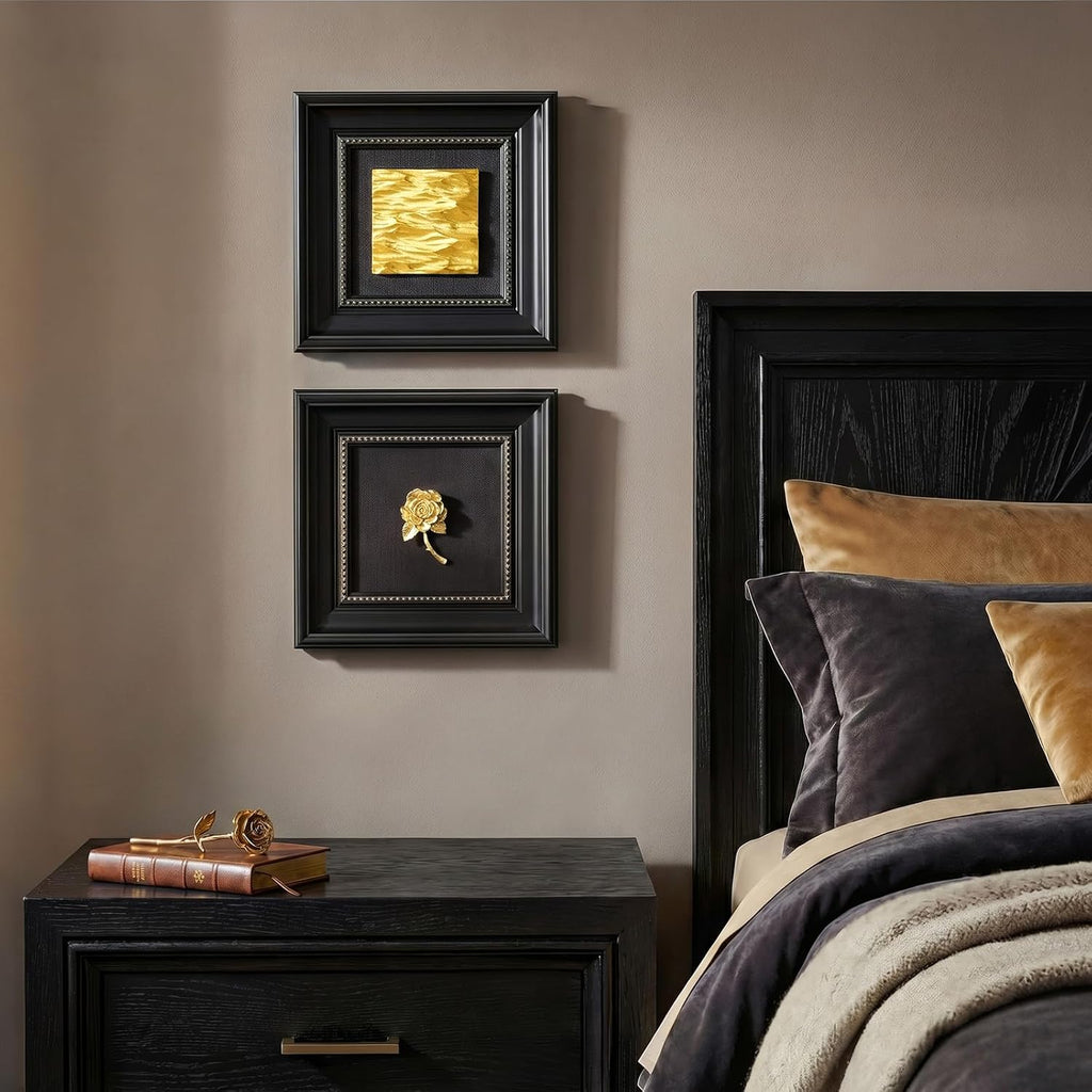 Vintage Framed Black and Gold 3D Wall Art - Set of 2