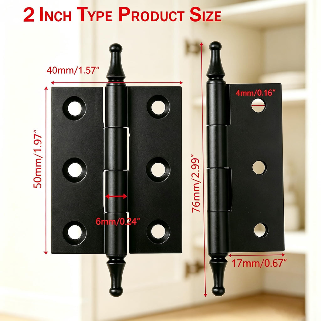 2 Inch Folding Butt Hinges, Matte Black, 2Pcs