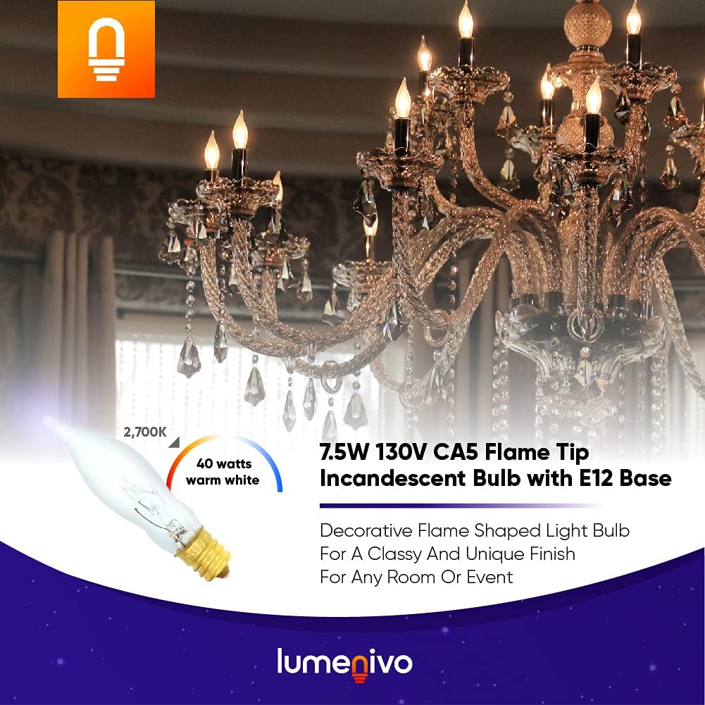 7.5 Watt Light Bulbs 120V/130V Bent Tip Candelabra, Flame - 1 Pack