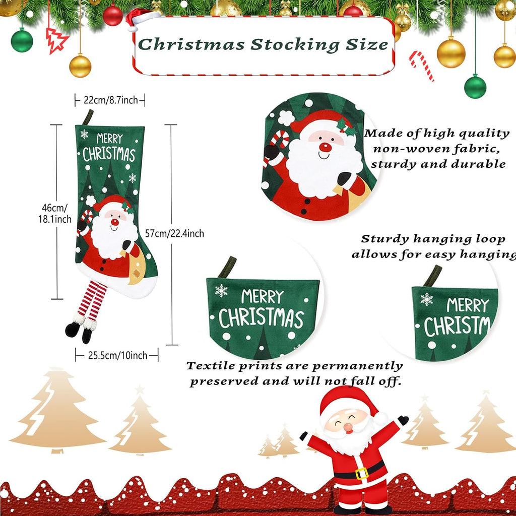 New 4 Pack Christmas Stockings with Name Tags,18" Large Personalized Deer Santa Non-Woven Xmas - Set of 4