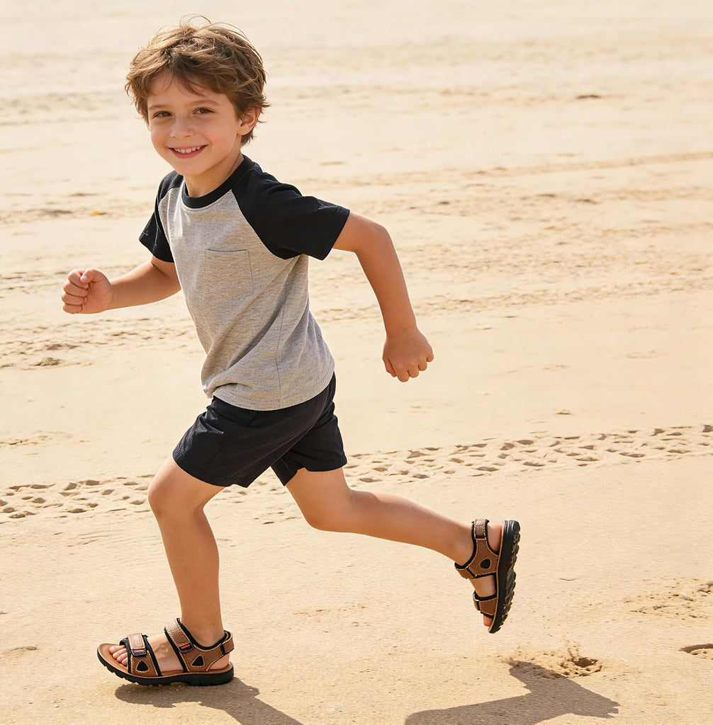 Boys Girls Leather Sandals Summer Athletic Hiking Beach Outdoor Open toe Adjustable Straps Sports Sandals for Kids
