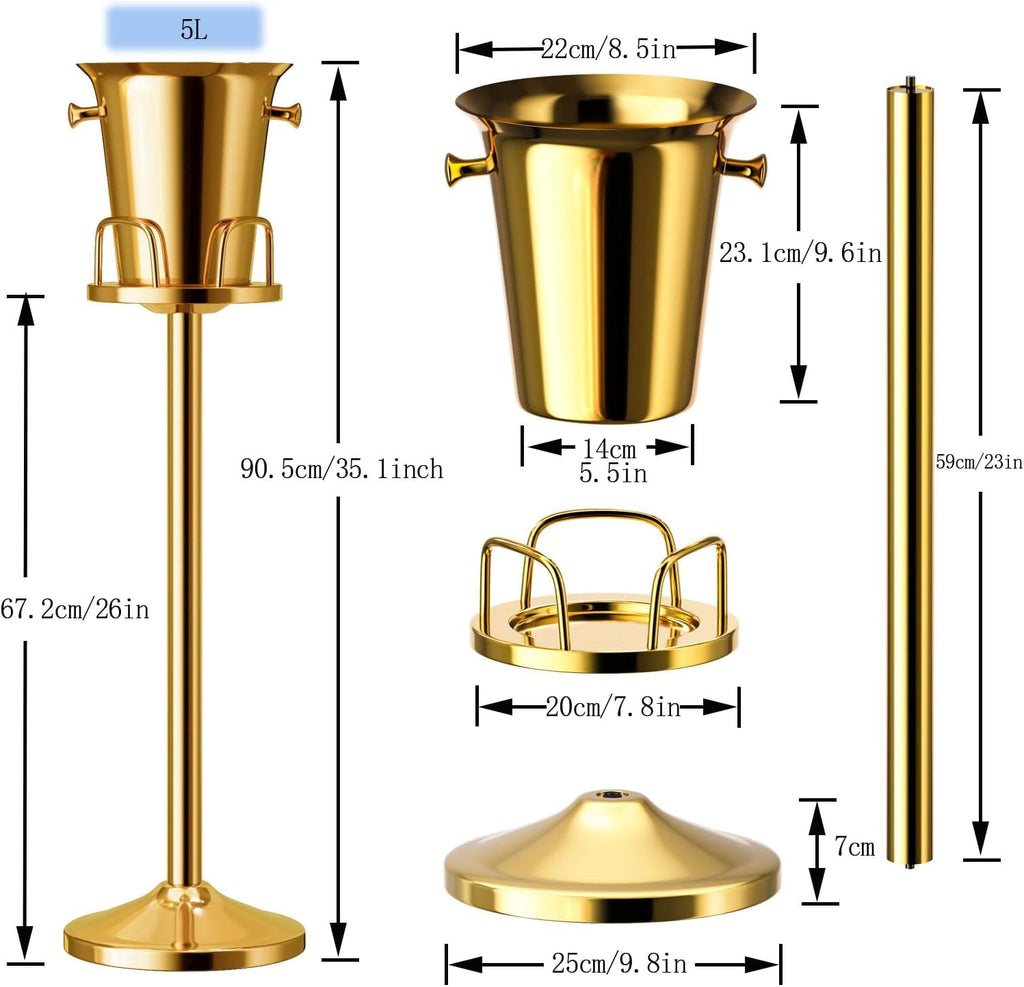 Ice Bucket with Stand Standing Champagne bucket for Party Stainless Steel Wine Bucket Wine Cooler with Stand 5L Wine