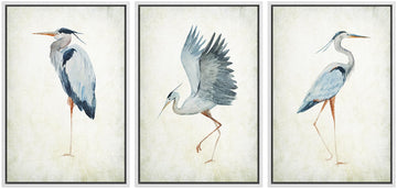 Framed Canvas Print Wall Art Heron Bird Wild Animal Prints Minimalist Modern Art Boho Relax Cozy Decor - 16"x24"x3