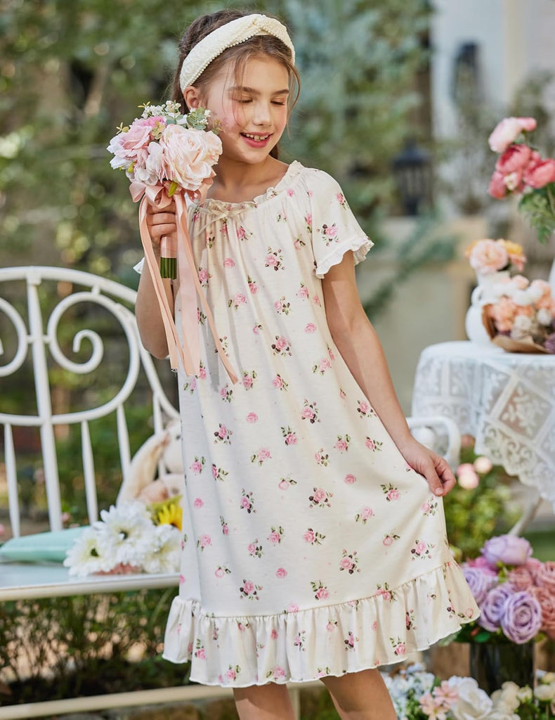 Girls Nightgowns Short Sleeve Sleepwear Soft Princess Pajama Dress