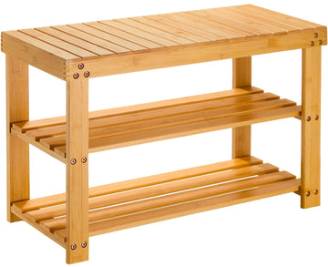 3 Tier Bamboo Shoe Rack Bench, Natural