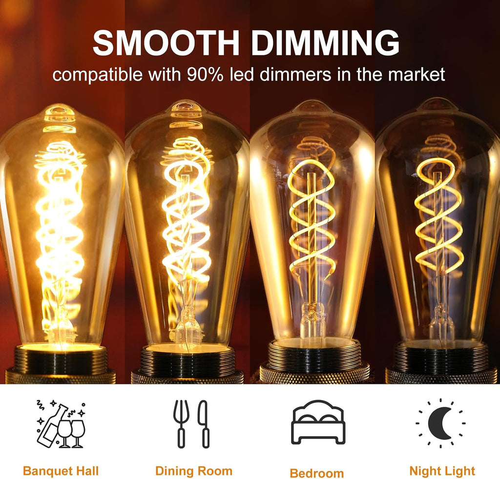 E26 Edison Light Bulbs, St64 Amber Glass Vintage 4w Led Lightbulbs, 3-Pack